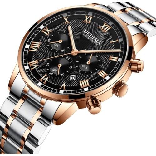 DEDIMA 2020 New Fashion Mens Watches with Stainless Steel Top Brand Luxury Sports Chronograph Quartz Watch Men Relogio Masculino