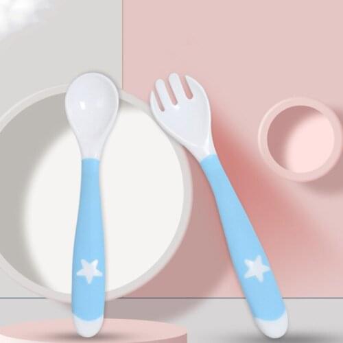 Baby Utensils Spoon Fork Set with Travel Case Toddler Babies Children Feeding Training Spoon Bendable Soft Self Feeding Spoons