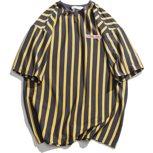 Vertical Stripe Oversized Mens Tshirts Short Sleeve 2019 Summer New Korean Style Loose T-shirt Men Male Tee Cotton