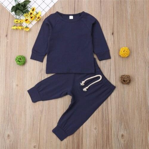 0-2T Newborn Unisex Casual Clothes Set Baby girl Boy Set Cotton Solid Tshirt Top Pant 2pcs Spring Clothes