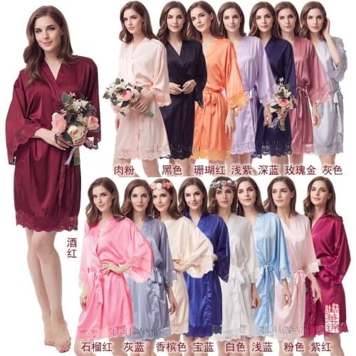 Lace robe supper soft robes wedding bridal party gift robe Silky lady night sleepwear Satin robe A400C