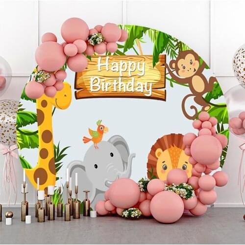 Laeacco Jungle Safari Birthday Party Baby Child Photozone Family Shoot Poster Photography Backdrop Round Circle Photo Background