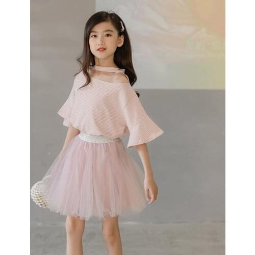 YourSeason Baby Princess Girls Summer Cotton Tops And Mesh Skirt Set 2021 Children Girl Teenage Two Pcs Suit Clothes