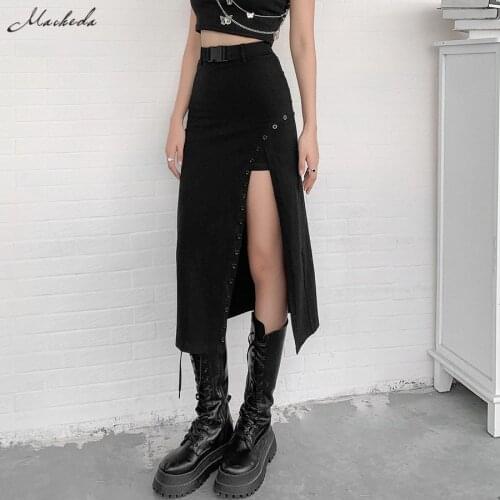 Macheda Spring Black Sexy Skirt For Women Fashion High Waist Split Clothing Y2K Street Lady Solid Slim Long Skirt 2021 New