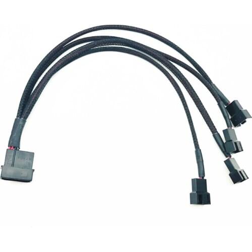 Fan Splitter 1 To 4 Way Y-Splitter Sleeved 4-Pin Molex Male To 4x 3-Pin/4-Pin PWM Male Connector Fan Extension Adapter Cable Hub