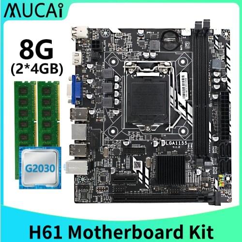 MUCAI H61 Motherboard LGA 1155 Kit Set With Intel Pentium G2030 CPU Processor And DDR3 8GB(2*4GB) 1600MHZ RAM Memory PC