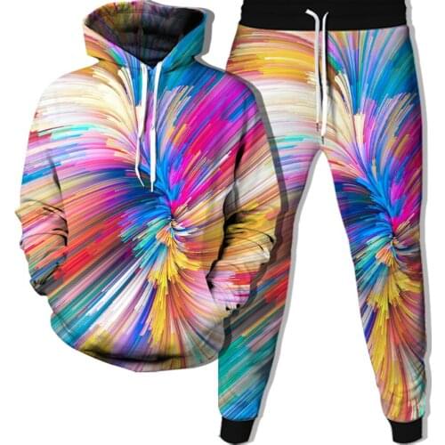 Fashion Hoodies Suit Colour Hoodies Sweatpants 2Pcs Suits 3D Printing Pullover Oversized Sweatshirt Sets Jogger 2021 Autumn New