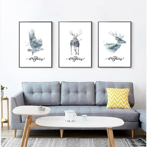 Nordic Style Abstract Animals Poster Forest Landscape Wall Art Canvas Painting Deer Eagle Print Wall Picture for Living Room