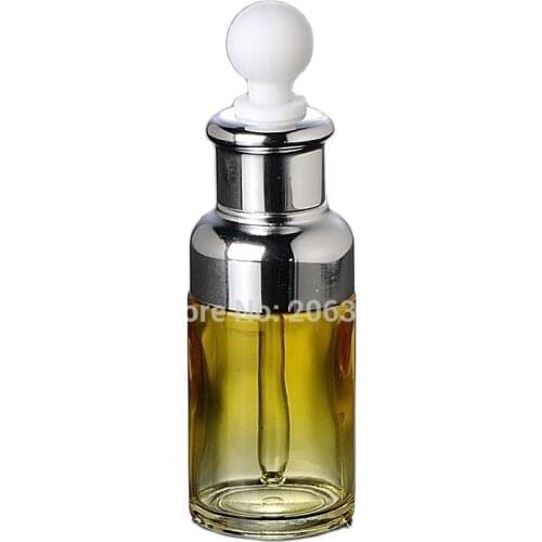 NEW ARRIVAL 50ml yellow glass dropper bottle with silver shoulder and silver collar ,white bulb glass bottle