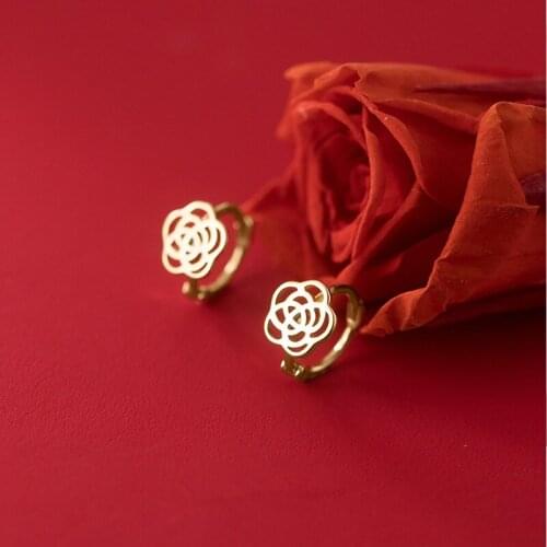 Newest 925 Sterling Silver Small Hollow Rose Flower Hoop Earrings Huggie Circle Earring Charm Jewelry Gift For Girls Lady