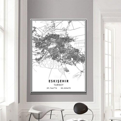 Map print poster canvas poster canvasWorld ESKISEHIR Map Black White MapPoster Picture Art