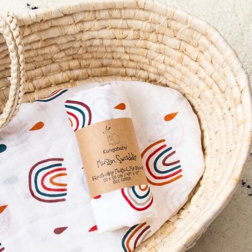 Kangobaby Rainbow Print 100% Organic Cotton Muslin Swaddle Receiving Baby Blanket Bedding Sheet 120x120cm
