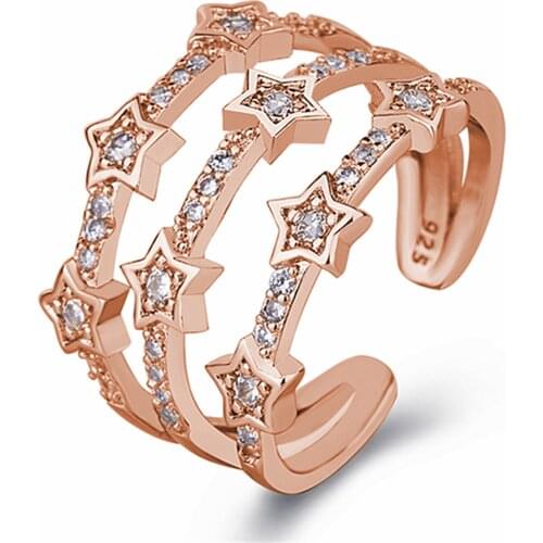 Silver Plated Star Jewelry Multi-layer Adjustable Size Zircon Ring Suitable for Female Girls Fashion Wedding 2021 New Gift