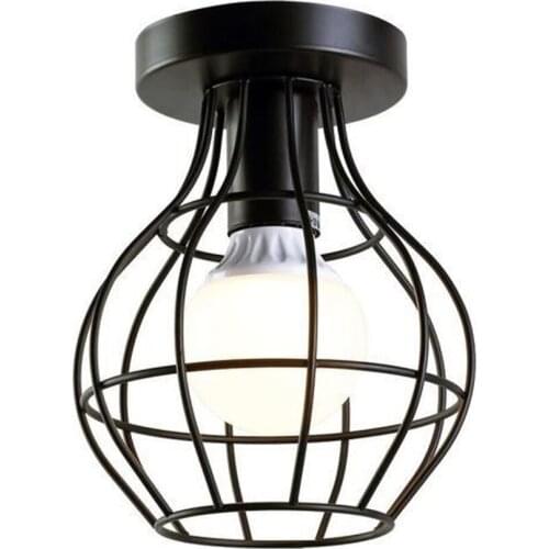 LED Ceiling Lamp for Corridor Aisle Cloakroom Black Wrought Cage Light Modern Chandelier Hallway Balcony Home Light Fixture Deco