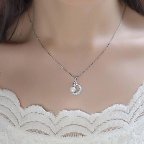 Temperament Simple Artificial Pearl Stars Moon Pendant Necklace sweet Womens Fine Jewelry Necklace