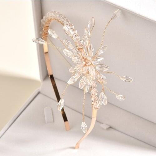 Girls Gold Beaded Floral Wedding Tiara Hair Crown Rhinestone Accessories Handmade Bridal Headband Women Party Headpiece