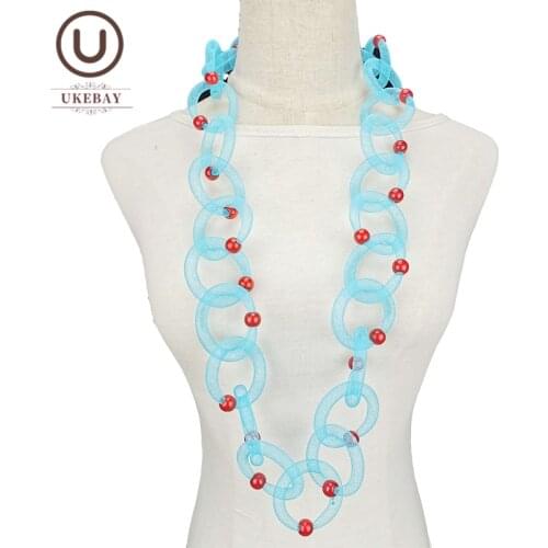 UKEBAY New Sky Blue Choker Necklaces Long Handmade Pearl Necklace Women Luxury Jewelry Party Wedding Accessories Sweater Chain