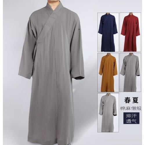 Unisex Summer&Spring high quality cotton&linen shaolin monk robe buddha Buddhist zen lay clothing uniforms kung fu wushu suits