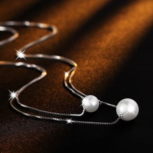 Baroque Retro Fashion Double Layer Chain Pearl Short Chain Pendant 2021 Simple Silver Plated Women Wedding Engagement Jewelry