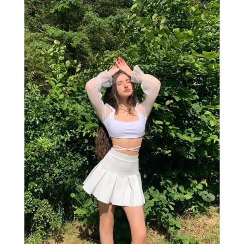 Vintage Y2K White High Waist Tennis Sports Pleated Skirt Women Harajuku Black Solid Simple Sexy Mini E Girls Cute School Outfits