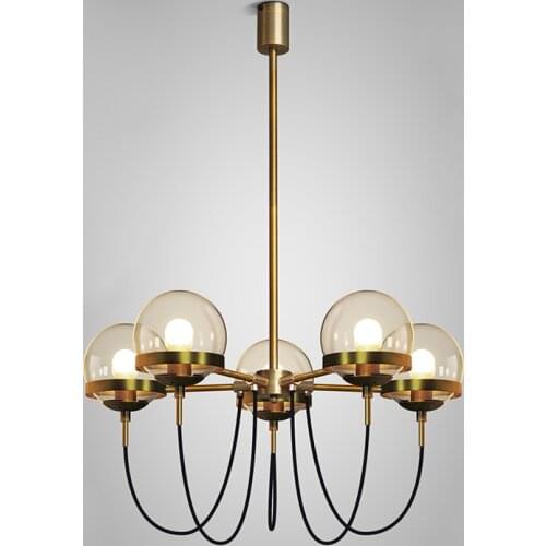 Vintage Glass Ball Pendant Lamp 5 Heads Antique Metal Hanging Light Hotel Lobby Restaurant Living Room Lighting Fixture PL523