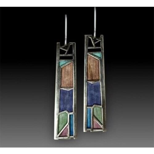 Vintage Mix Color Dangle Earrings for Women Bohemian Tribal Hollow Out Metal Floral Long Drop Earring Pendientes Brincos Jewelry