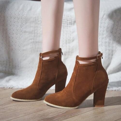 Women Boots High Heels Ankle Boots Fashion 2019 Spring Autumn Chunky Heel Ladies Short Boots Female Shoes Black Beige Brown