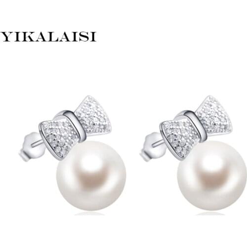 YIKALAISI 2017 100% natural freshwater pearl jewelry stud earrings with 925 sterling silver jewelry for women best gifts