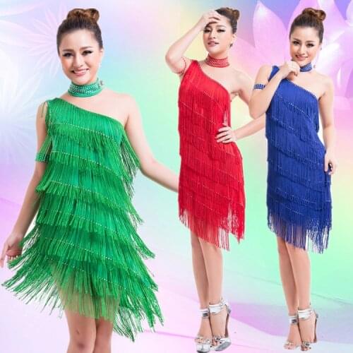 Women 1920s Gatsby Flapper Dress Sexy One Shoulder Tiered Fringe Dress Irregular Tassel Hem Latin Dance Dress Party Dancewear