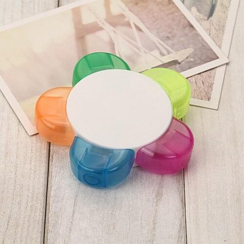 1pc Petal-Shaped Highlighter Pen Stationery 6 Soft Tip Fluorescent Pens Key Point Text Markers Stationery Supplies Kids Gift