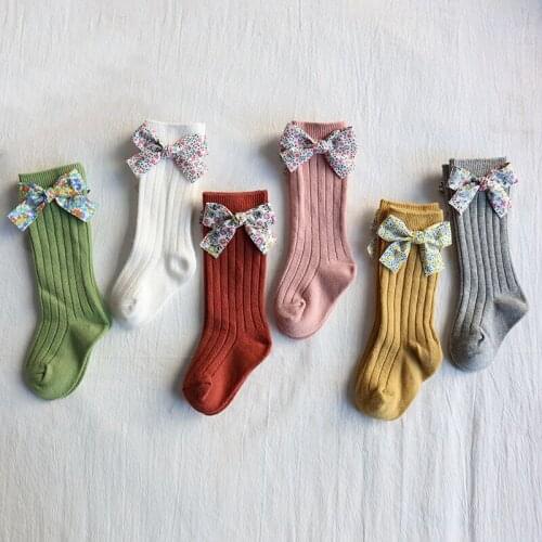 2021 Lovely Newborn Baby Girls Floral Bowknot Socks Fashion Cotton Soft Breathable Sock for Kids Toddler Baby Girls Autumn 1-5T