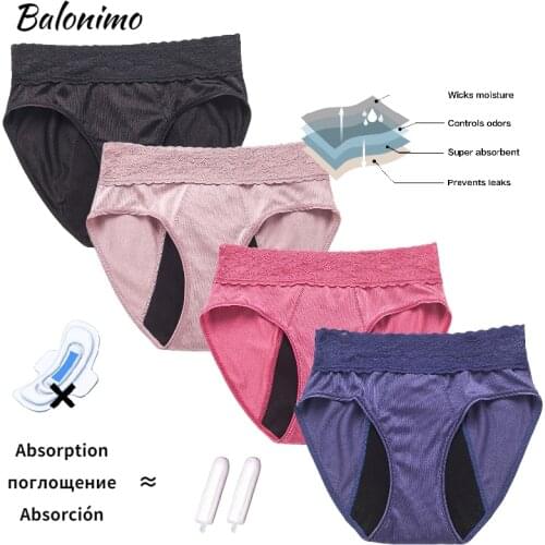 4Pcs/lot Menstrual Panties Period Sexy Underwear 4-Layers Heavy Absorbency For Women/Girls High Waist Briefs Lingerie
