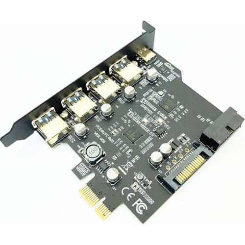 PCI Express USB 3.0 Expansion Card Adapter PCI-E USB 3.0 HUB Controller with 15Pin Power Supply USB3.1 Type-C PCIE Extender Card