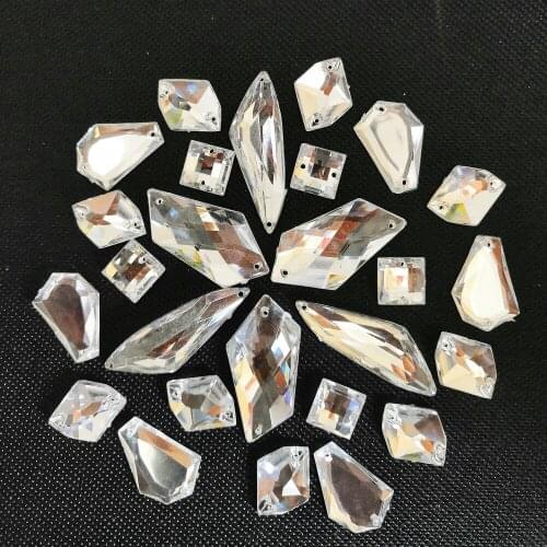 ACryLIC Clear Silver Mix Flatback Sew on Rhinestones Crystals Beads For Sewing Dance Party Clothes Wedding Dress Fabric Costumes