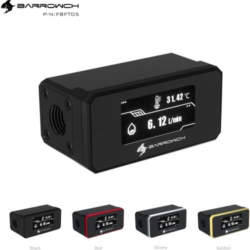 Barrowch OLED Digital Display Water Temperature Meter / Flowmeter System Monitor/High Temperature Alarm Water Cooler FBFT05