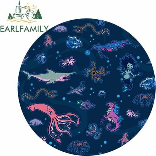 EARLFAMILY 13cm x 13cm Deep Sea Creatures Fuel Tank CapDecal Repair Car Stickers Suitable for VAN RV Waterproof Decoration