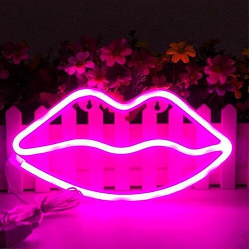 Lips LED Neon Sign Night Lights Lips Lamp Wall Decor Light USB socket for Indoor Christmas Wedding Party Kids Room love romantic