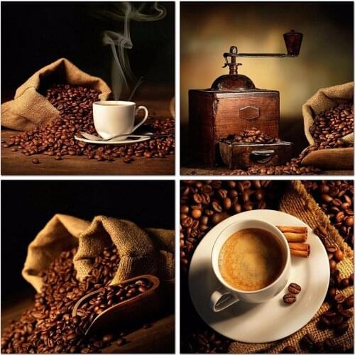 4 Panel Canvas PaintingCoffee Bean Painting On Canvas Wall Art Modular Picture Kitchen Home Decor Without Frame