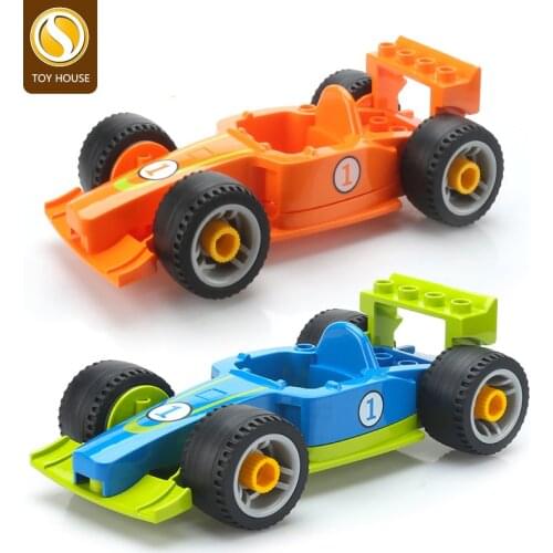 Big Building Blocks Original F1 Racing Figure Sports Car Assembled Toy DIY For Child birthday Gift Parts Compatible With Duploes