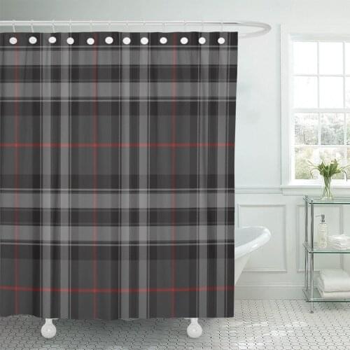 Red Plaid Silver Tartan Gray Black Pattern Celtic Check Shower Curtain Waterproof Polyester Fabric 60 x 72 Inches Set with Hooks