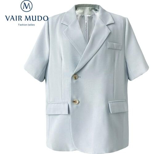 Summer Thin Short-Seeved Suit Jacket Female + Suit Shorts Suit Two-Piece Casual Loose Suit Blue Black Beige Spring Autumn Y-308