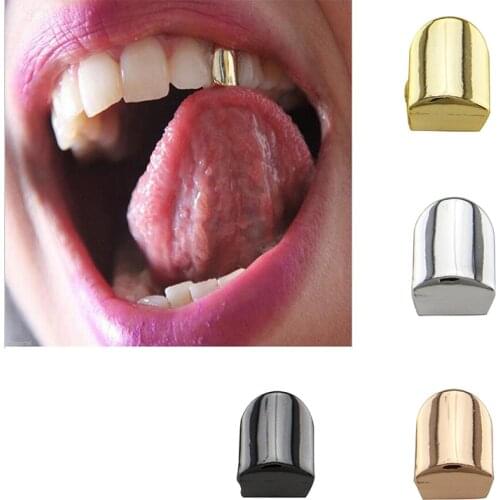 Single Gold Silver Color Metal Teeth Grillz Hip Hop Punk Top Bottom Mouth Dental Grills Caps Cosplay Party Tooth Rapper Jewelry