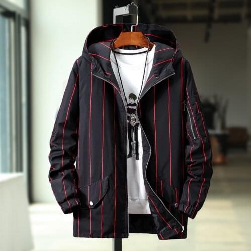Oversize Fashion Striped Jacket Men Casual Hooded Plus Size Mens Coats Spring Autumn Zippers Streetwear Bomber Jacket 4XL-9XL