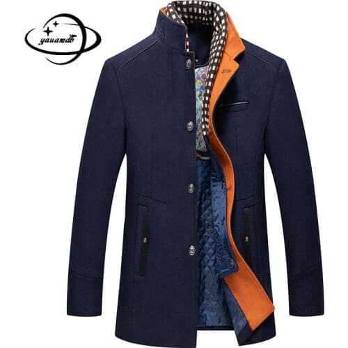 S-2xl Mens Wool Coats Autumn Winter Male Blends Jackets Stand Collar Single Breasted Business Outerwear Top Clothes Hy173