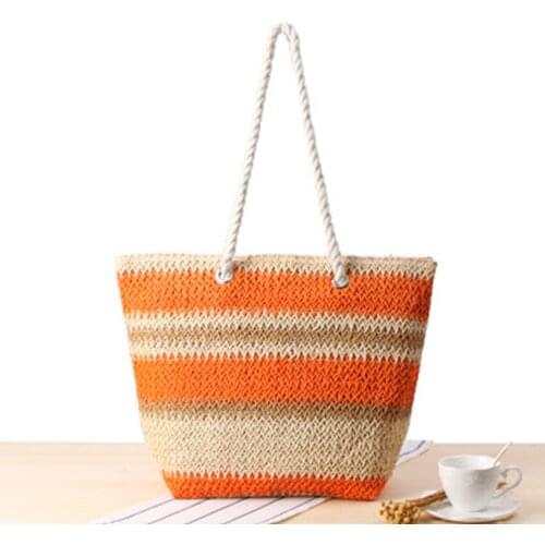 National style new striped hit one-shoulder straw bag Summer holiday resort sandy casual woven bag