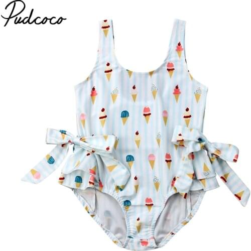 Pudcoco 2019 New Lovely Print Baby Girl Swimwear Toddler Kid Baby Girl Ice Cream Bow Bikini Swimsuit Swimming Summer Kid Clothes