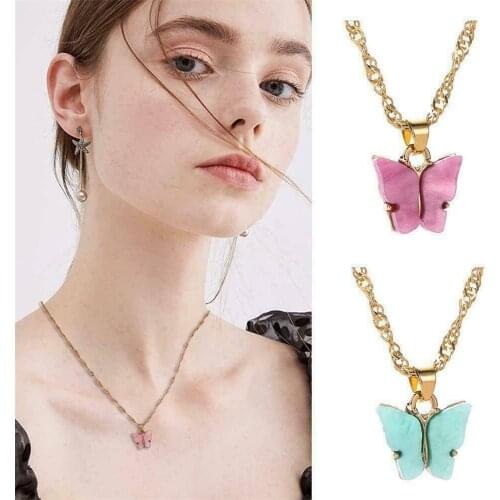 2021New Cute Butterfly Pendant Necklace Women Summer Popularitycolor Butterfly Earring Necklace Jewelry Fashion Gift Collar