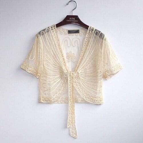2021 New Spring Autumn Shawl Summer Short Versatile Lace Sunscreen Thin Cardigan Casual Dress For Women Girls Apricot