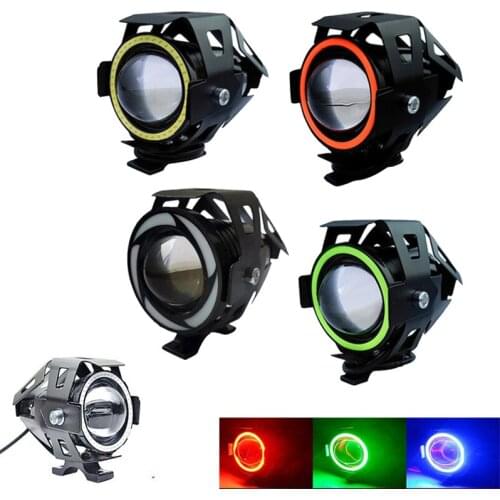 125W Motorcycle Headlight U7 LED Moto Driving Car Fog Spot Head Light Lamp Angel Eye Motor Bike Spotlight Motorcycle Accessories