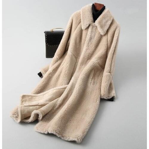 Pop New Elegant Ladies Autumn Winter Overcoat Real Fur Coat Winter Coat Women Fashion Warm Long Wool Jacket A078